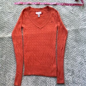 American Eagle Outfitters V-Neck Sweater in Warm Orange